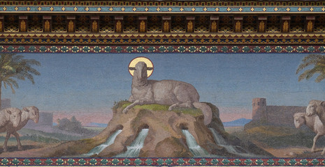 Mosaic of Mystical Lamb, Basilica of Saint Paul outside the walls, Rome, Italy