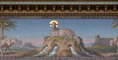 Mosaic of Mystical Lamb, Basilica of Saint Paul outside the walls, Rome, Italy