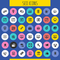 Trendy flat design big SEO icons set