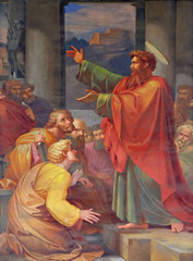 The fresco with the image of the life of St. Paul: St. Paul preaching, basilica of Saint Paul Outside the Walls, Rome, Italy  - obrazy, fototapety, plakaty