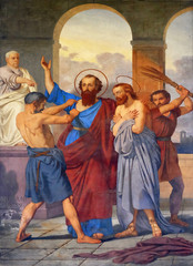 The fresco with the image of the life of St. Paul: Paul and Silas are Whipped in Philippi, basilica of Saint Paul Outside the Walls, Rome, Italy