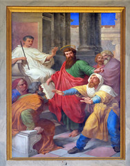 The fresco with the image of the life of St. Paul: The Blinding of the False Prophet, basilica of Saint Paul Outside the Walls, Rome, Italy 