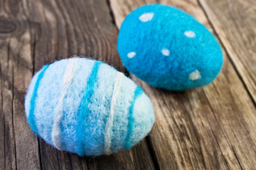 Blue Easter Eggs on wooden table