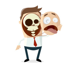 creepy cartoon illustration of a man pulling of his face