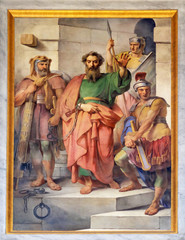 The fresco with the image of the life of St. Paul: Paul is Arrested, basilica of Saint Paul Outside...