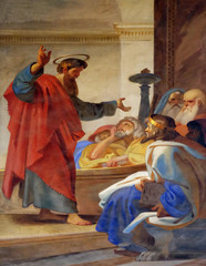 The fresco with the image of the life of St. Paul: Paul Agrees to Take the Nazirites to the Temple, basilica of Saint Paul Outside the Walls, Rome, Italy 