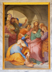 Obraz na płótnie Canvas The fresco with the image of the life of St. Paul: Paul is Warned about the Jerusalem Mob, basilica of Saint Paul Outside the Walls, Rome, Italy 