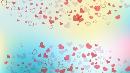 Red on Gradient background Vector. Design element for wallpaper, textiles, packaging, printing, holiday invitation for wedding. Red hearts of confetti are falling. Stylish background.