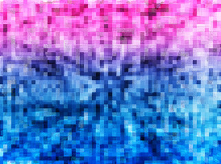 Pink and blue 8-bit blocks with noise illustration background