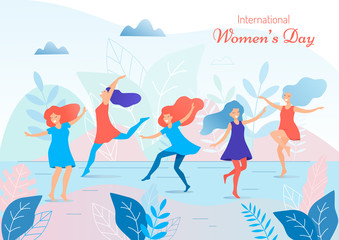 Fototapeta premium International women's day vector illustration. Beautiful dancing women.