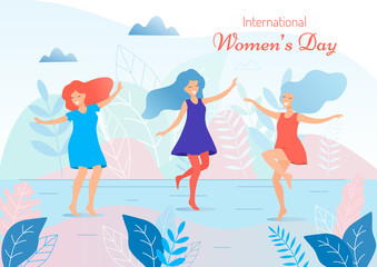 International women's day vector illustration. Beautiful dancing women.
