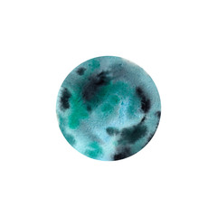 Watercolor round spot. Perfect for motion graphics, digital composition, posters. Aquamarine and turquoise color. 
