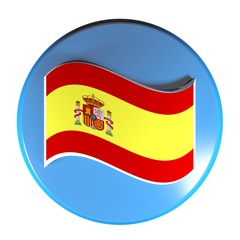 Blue circle push button spanish flag - 3D rendering illustration