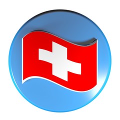 Blue circle push button swiss flag - 3D rendering illustration