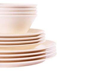 Kitchenware, set of ceramic table plates with copy space