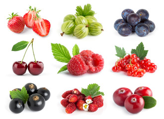 Fruits. Collection of sweet berries on white
