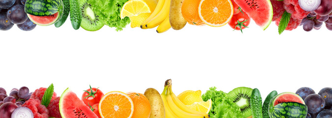 Collage de fruits et légumes mélangés. Fruits et légumes frais de couleur