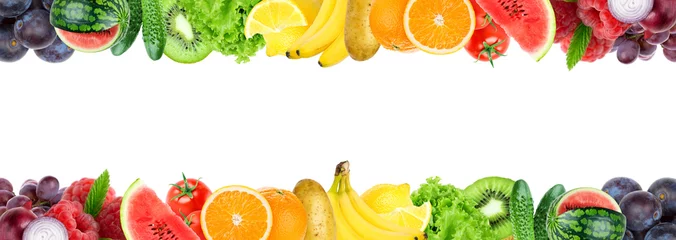 Foto op Canvas Collage van gemengde groenten en fruit. Frisse kleur groenten en fruit © seralex