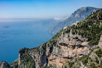 Fototapeta na wymiar Aerial view of Positano town and Amalfi coast from hiking trail 