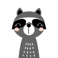 Kids print with funny raccoon. Vector hand drawn illustration.