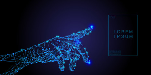  Human hand touch technological concept with Low poly blue and Polygonal abstra