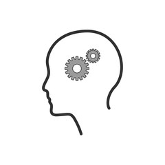 Pictograph of gear in head icon. Vector