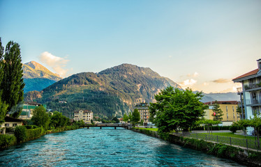 Fototapeta na wymiar The Beautiful Swiss Town of Interlaken (Two Lakes)