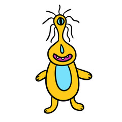Cartoon doodle linear alien animal isolated on white background. Vector illustration. 