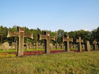 Tomb Stones Crosses at Cemetery of Palmiry Memorial Site, September 2018, Palmiry, Poland
