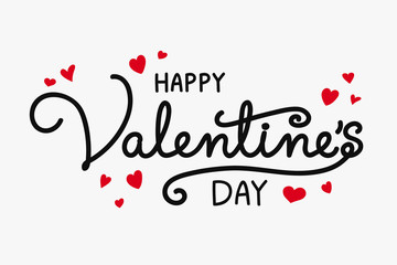 Valentine's Day decoration with hand written text and cute hearts. Vector