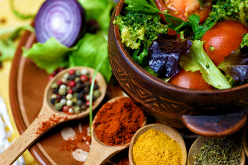 Broccoli and tomato salad with herbs and spices