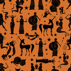Seamless pattern of zodiac signs in the style of ancient Greece