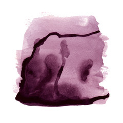 Watercolor hand painted decorative textured splash in pastel purple color. Delicate modern style abstract background. Real liquid trendy paint texture streak perfect for print design progect.