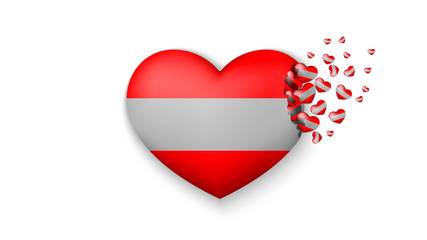 National flag of Austria in heart illustration. With love to Austria country. The national flag of Austria fly out small hearts on white background