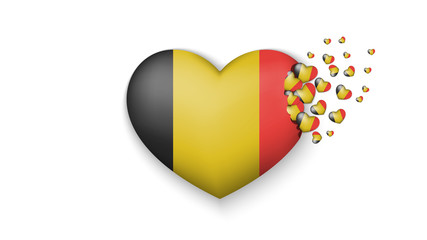 National flag of Belgium in heart illustration. With love to Belgium country. The national flag of Belgium fly out small hearts on white background