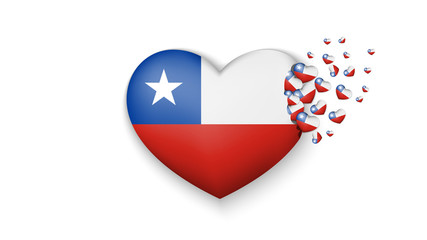 Fototapeta premium With love to Chile country. The national flag of Chile fly out small hearts on white background