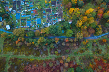 aerial shot of south wales valley, colorful trees in autumn 