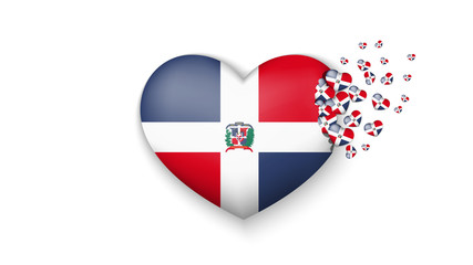 National flag of Dominican Republic in heart illustration. With love to Dominican Republic country. The national flag of Dominican Republic fly out small hearts on white background