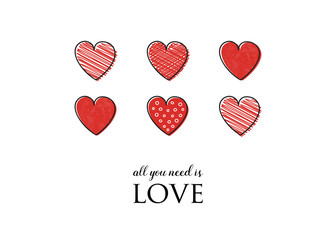 Valentine's Day typography with cute hand drawn hearts. Vector