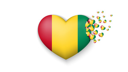 National flag of Guinea in heart illustration. With love to Guinea country. The national flag of Guinea fly out small hearts on white background