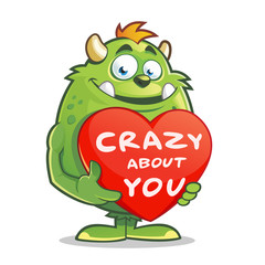 monster holding valentine heart