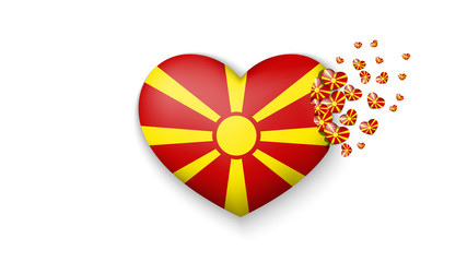 Obraz premium National flag of Macedonia in heart illustration. With love to Macedonia country. The national flag of Macedonia fly out small hearts on white background