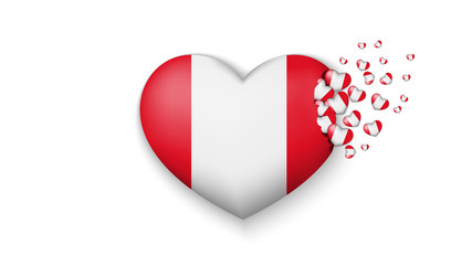 National flag of Peru in heart illustration. With love to Peru country. The national flag of Peru fly out small hearts on white background