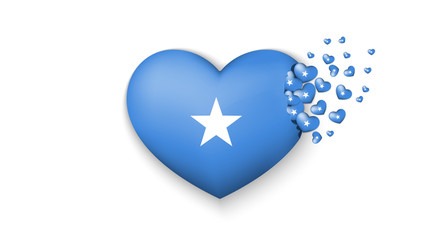 National flag of Somalia in heart illustration. With love to Somalia country. The national flag of Somalia fly out small hearts on white background