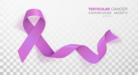 Testicular Cancer Awareness Month. Orchid Color Ribbon Isolated On Transparent Background. Vector Design Template For Poster.