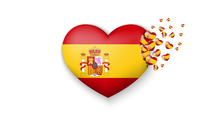Obraz premium National flag of Spain in heart illustration. With love to Spain country. The national flag of Spain fly out small hearts on white background