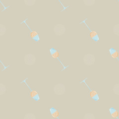 Colored seamless pattern. with glass of champagne. Print alcoholic drink.