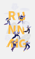Marathon Runner Running Sport Competition Typography Banner. People Jogging for Training Club Workout. Fast Speed Exercise Concept Advertising Vertical Poster Design Flat Cartoon Vector Illustration