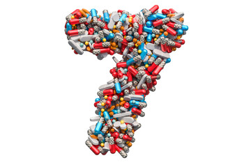 Number 7 from medicine pills, capsules, tablets. 3D rendering