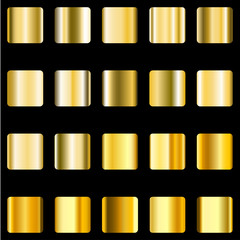 Vector set of gold gradients. Golden squares collection.